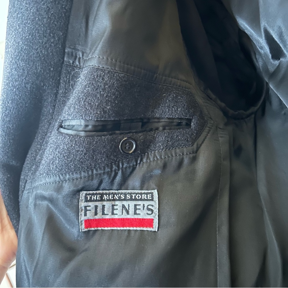 Vintage Filene's The Men's Store Wool Overcoat Long Coat Black Made In Croatia - Picture 4 of 8